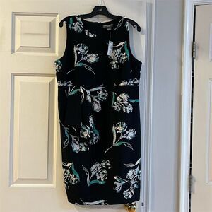 A Pea in the Pod Maternity Dress L Black Floral Sleeveless Belted